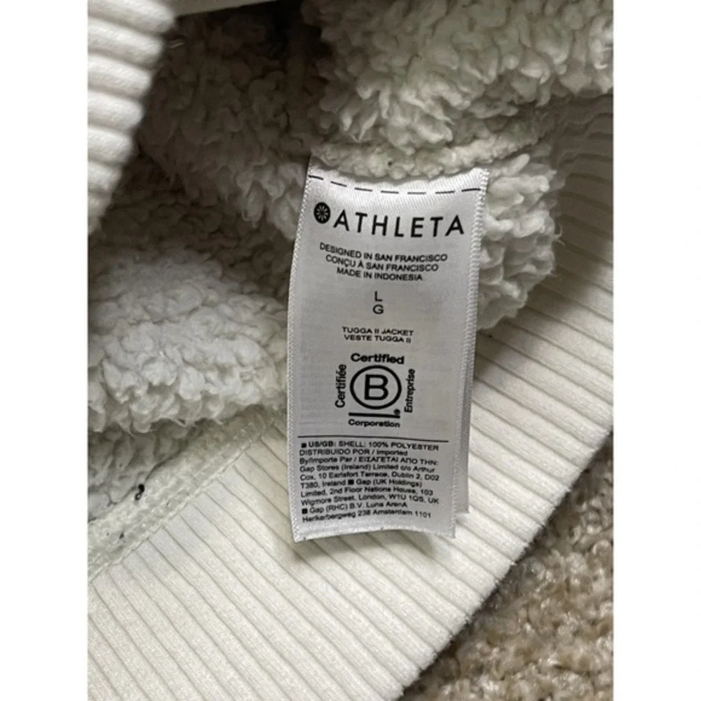 Athleta Jacket Womens Large Beige Sherpa Fleece Full‎ Zip Pockets